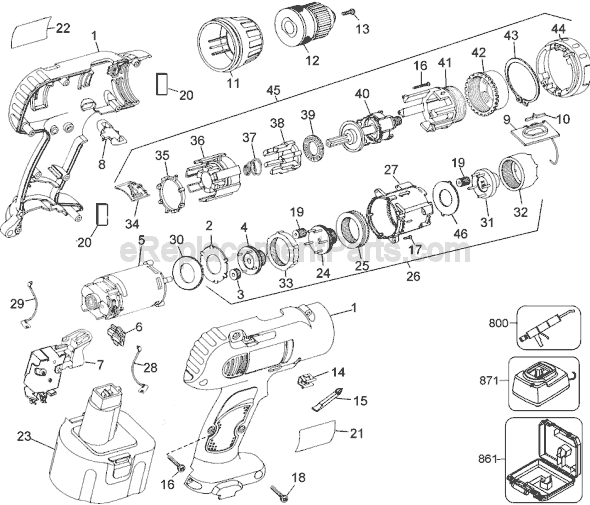 Page A Diagram and Parts List for 2872 Type 2 Black and Decker Cordless Drill